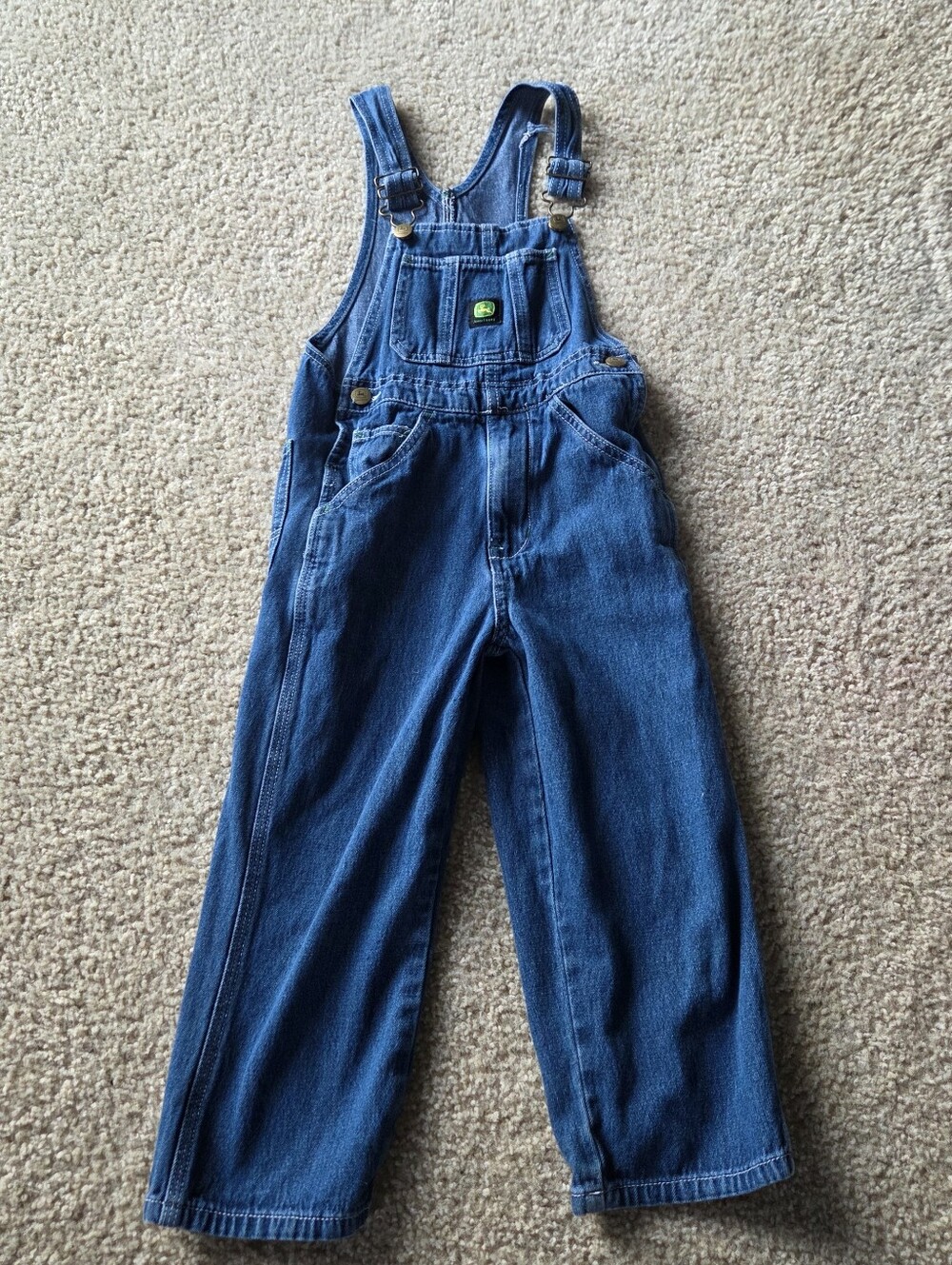 John Deere Dark Blue Denim Kids Overalls with Logo Patch